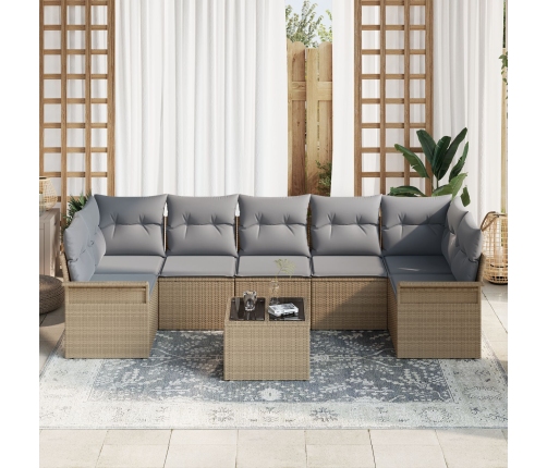 Conjunto de sofá de jardín  de 8 piezas con cojines Beige Ratán Poli