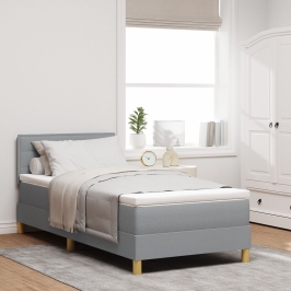 Cama con Base con Colchón y Luz LED Gris Claro 90x200 cm Tela