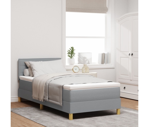 Cama con Base con Colchón y Luz LED Gris Claro 90x200 cm Tela