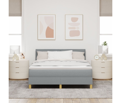 Cama Box Spring  con Colchón y Luz LED Gris Claro 160x200 cm Tela