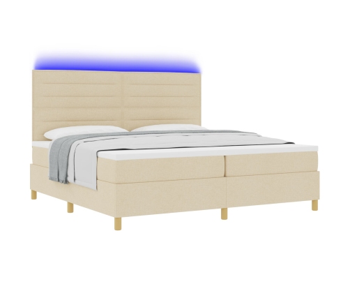 Cama con Somier y Colchón & LED Crema 200x200 cm Tela