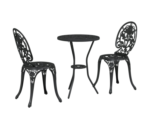 Conjunto de Bistro de Jardín de 3 Piezas  Negro de Aluminio Fundido