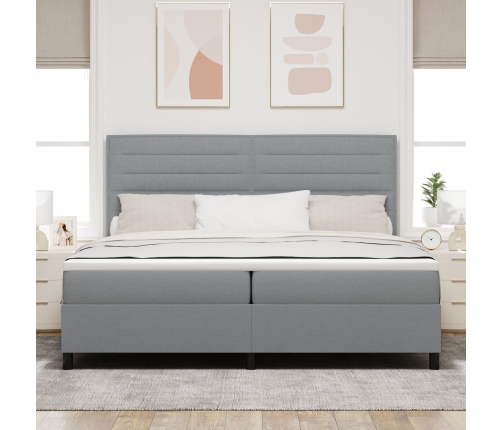Cama con somier  con colchón y luz LED gris 200x200 cm de tela
