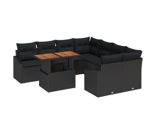 Conjunto de Sofá de Jardín  Juego de 9 Negro Poliratán, Acero