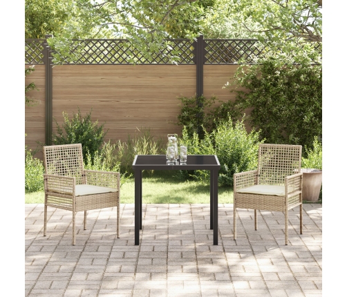 sillas de jardín  2 pcs con cojines beige de ratán