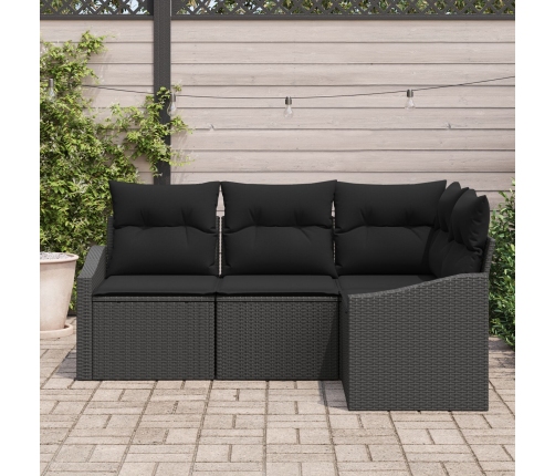 Conjunto de Sofá de Jardín  Conjunto de 4 Negro Ratán, Tela