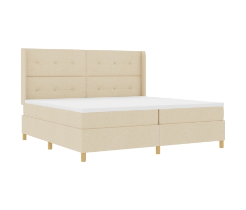 Cama Box Spring  con Colchón y LED Crema 200x200 cm Tela