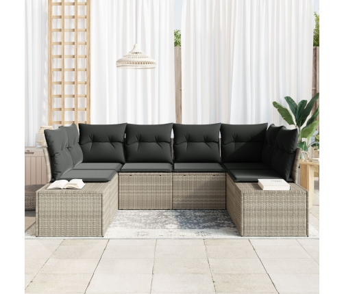 Conjunto de Sofás de Jardín  de 6 Piezas con Cojines Gris Claro de Ratán Sintético