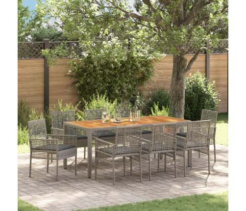 Conjunto de Comedor de Jardín de 9 Piezas con Cojines Gris Ratán Poliéster