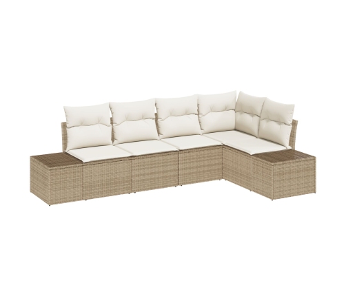 Conjunto de Sofá de Jardín de 5 Piezas con Cojines Beige Ratán Poli