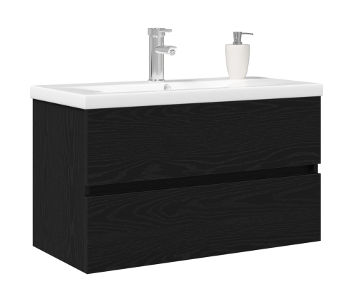 Gabinete para Lavabo  con Lavabo Integrado Roble Negro Madera Ingenierizada, Gabinete para Lavabo  Roble Negro 80x38.5x45 cm Madera Ingenierizada