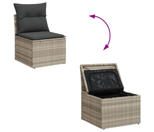 Conjunto de comedor de jardín de 8 piezas con almohadas ratán sintético gris claro