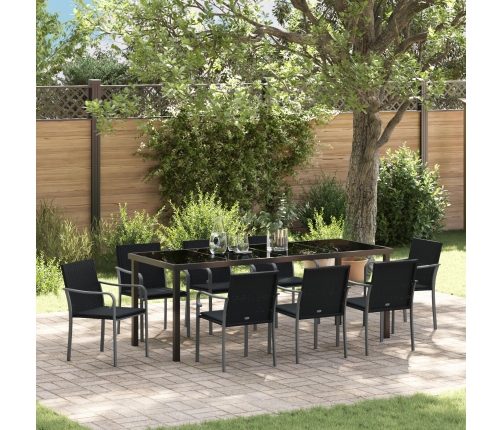 Set de Comedor para Jardín de 9 Piezas con Cojines de Ratan de Poliéster Negro