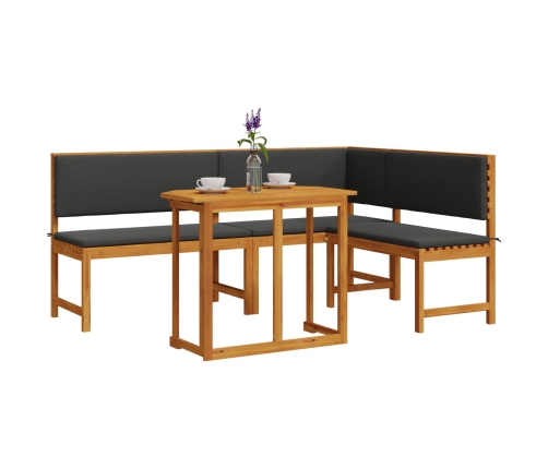 Juego de Bistro de Jardín de 3 Piezas con Cojines de Madera de Acacia