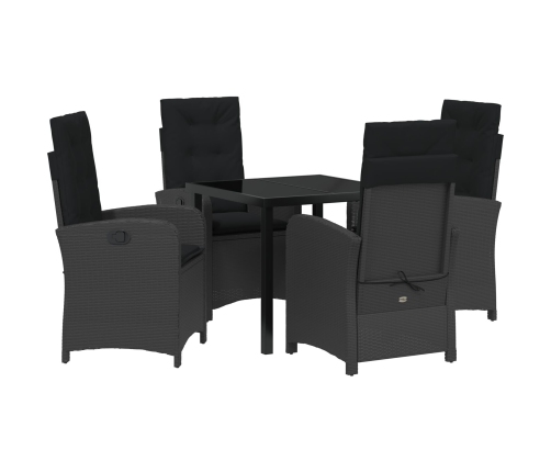 Conjunto de Comedor de Jardín de 5 Piezas  con Cojines Poliratán Negro
