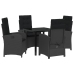 Conjunto de Comedor de Jardín de 5 Piezas  con Cojines Poliratán Negro