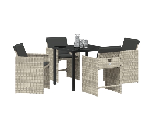 Set de Comedor de Jardín de 5 Piezas  con Cojines Gris Claro Poliratán