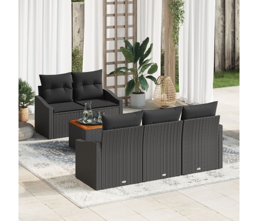 Conjunto de Sofá de Jardín  de 6 Piezas con Cojines Negro Poliratán Acacia