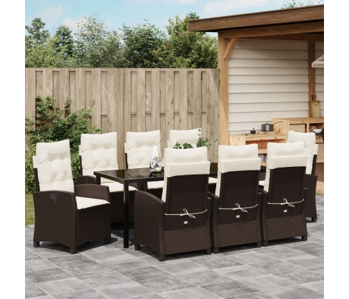 Set de Comedor de Jardín  de 9 Piezas con Cojines Marrón Poliratán