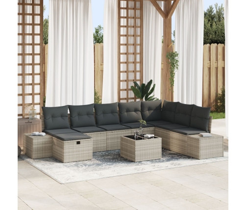Conjunto de Sofá de Jardín  de 9 Piezas con Cojines de Rattan Polimérico Gris Claro