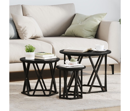 Mesas Laterales Apilables  3 pcs Negro Madera de Roble Ingenierizada