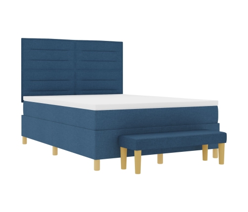 Cama con Base de Muelles con Colchón y Banco Azul 140x190 cm Tela