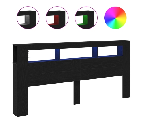 Cabecero de Almacenamiento  con Luces LED Madera Negra 220x18,5x103,5 cm