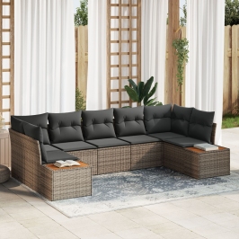 Conjunto de Sofá de Jardín  de 7 Piezas con Cojines Gris Ratán Acacia