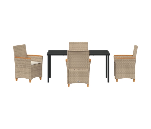 Set de Comedor de Jardín  de 5 Piezas con Cojines Beige de Polirratán