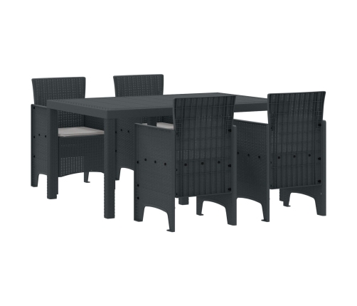 Juego de Comedor de Jardín de 5 Piezas con Cojines Anthracite Poly Rattan