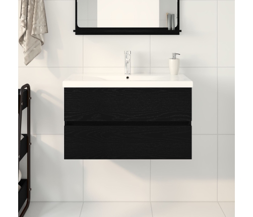 Gabinete para Lavabo  con Lavabo Integrado Roble Negro Madera Ingenierizada, Gabinete para Lavabo  Roble Negro 80x38.5x45 cm Madera Ingenierizada