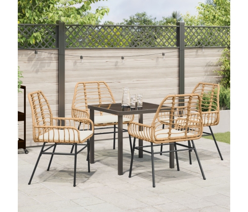Conjunto de Comedor de Jardín de 5 Piezas con Cojines Marrón Polirratán
