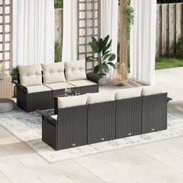 Conjunto de Sofá de Jardín de 8 Piezas  con Cojines Ratan Negro Acacia