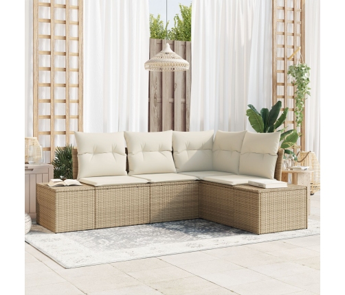 Conjunto de Sofá de Jardín de 4 Piezas con Cojines Beige Poliratán