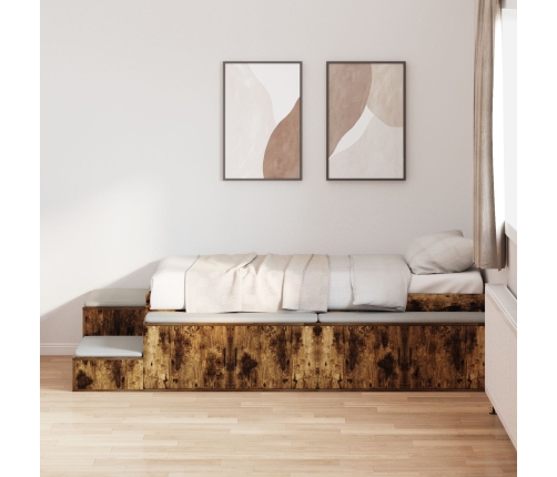 Marco de Cama con Almacenamiento Roble Ahumado Madera Elaborada