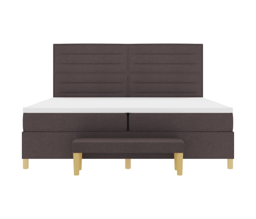 Cama Box Spring  con Colchón y Banco Marrón Oscuro 200x200 cm Tela