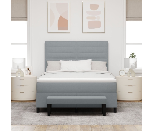 Cama con Base de Resortes con Colchón y Banco Gris Claro 140x190 cm Tela