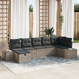 Juego de Sofá de Jardín de 7 Piezas con Co cushions Gris de Ratán Sintético