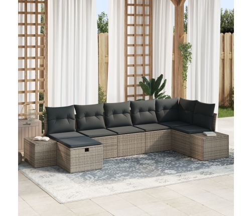 Juego de Sofá de Jardín de 7 Piezas con Co cushions Gris de Ratán Sintético