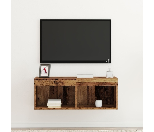 Mueble de pared para TV  con luces LED de madera envejecida 80x30x30 cm
