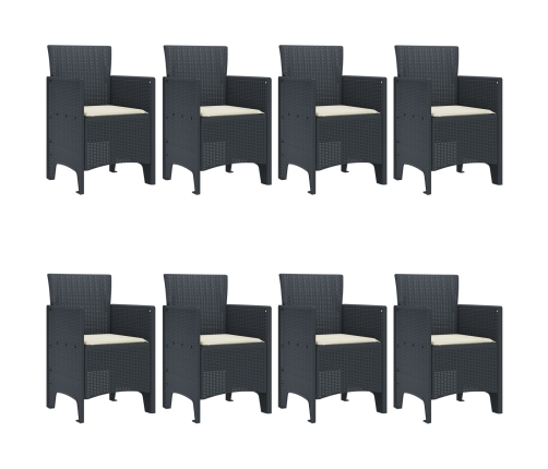 Set de Comedor Jardín de 9 Piezas con Cojines Antracita Poliratán