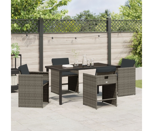 Conjunto de Comedor de Jardín de 5 Piezas con Cojines Poliratán Gris