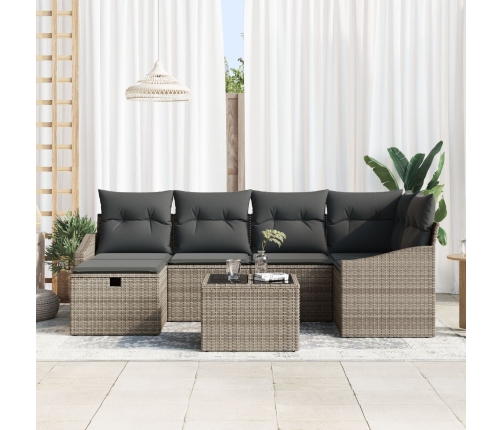 Conjunto de Sofá de Jardín de 7 Piezas con Cojines Gris Rattan de Polietileno