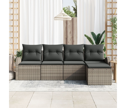 Conjunto de Sofá de Jardín de 5 Piezas con Cojines Gris