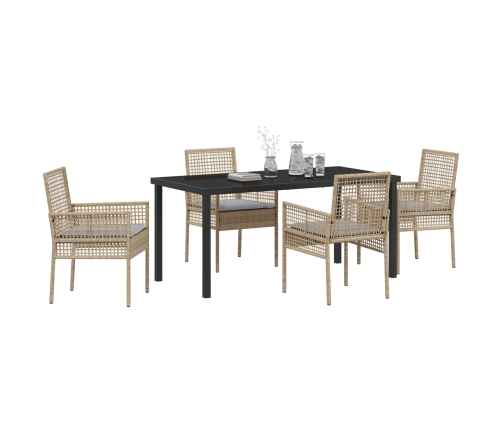Juego de Comedor de Jardín de 5 Piezas con Cojines Beige Ratán Poliéster