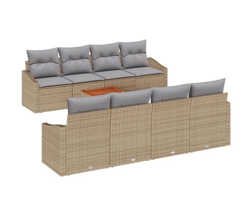 Conjunto de Sofá de Jardín  de 7 Piezas con Cojines Beige Ratán Sintético Acacia
