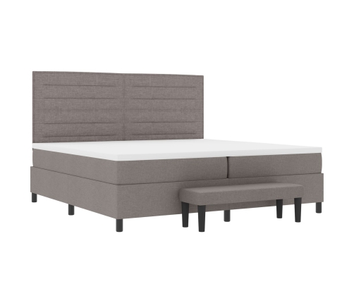 Cama Box Spring  con Colchón y Banco Gris 200x200 cm Tela