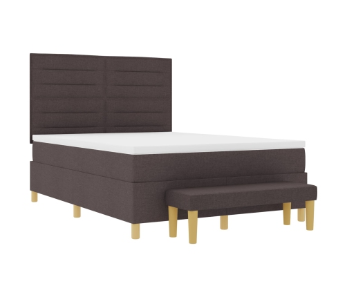 Cama con base de resortes  con colchón y banco marrón oscuro 160x200 cm tela