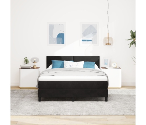 Cama Box Spring  con colchón Negro 160x200 cm Terciopelo
