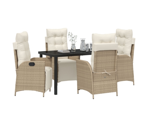 juego de comedor de jardín de 5 piezas beige ratán poliéster